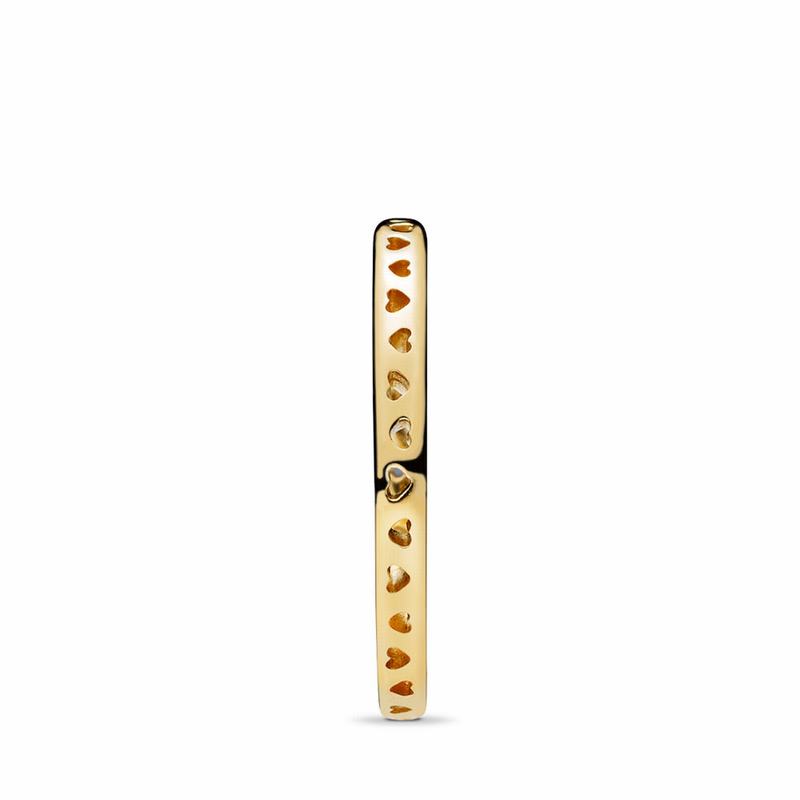 Pandora Shine™ Signature Hearts Stackable Ring Ireland - 18ct Gold Plated - 637908GVE